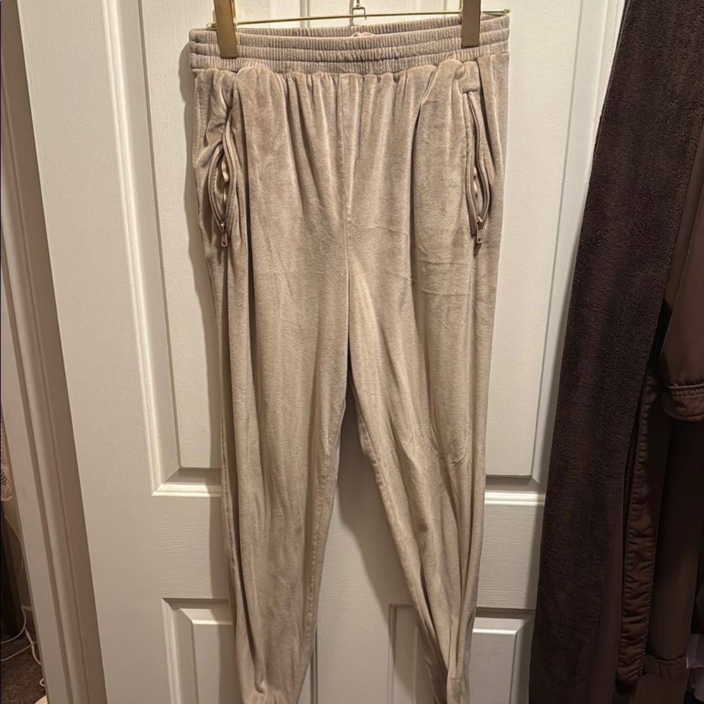 SKIMS velour honey tan pants